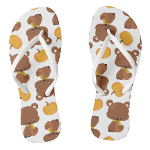 Pattern Of Bears, Cute Bears, Fall, Pumpkins Jandals