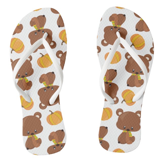 Pattern Of Bears, Cute Bears, Fall, Pumpkins Jandals (Footbed)