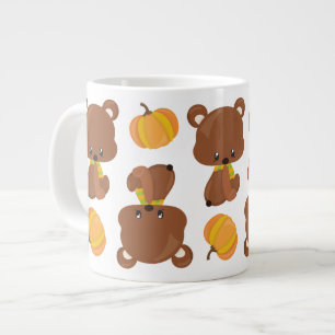 Pattern Of Bears, Cute Bears, Fall, Pumpkins Large Coffee Mug