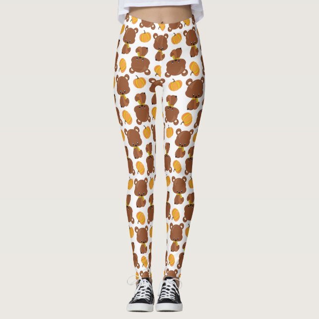 Pattern Of Bears, Cute Bears, Fall, Pumpkins Leggings (Front)