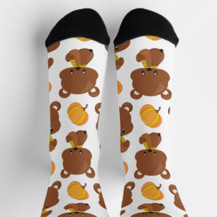 Pattern Of Bears, Cute Bears, Fall, Pumpkins Socks