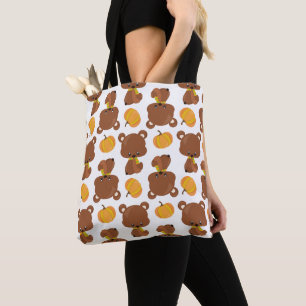 Pattern Of Bears, Cute Bears, Fall, Pumpkins Tote Bag