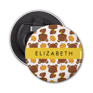 Pattern Of Bears, Cute Bears, Pumpkin, Your Name Bottle Opener