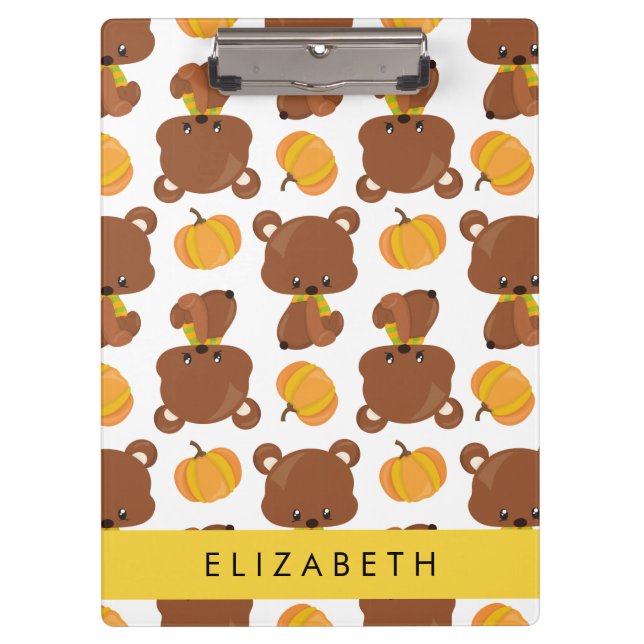 Pattern Of Bears, Cute Bears, Pumpkin, Your Name Clipboard (Front)