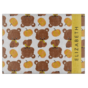 Pattern Of Bears, Cute Bears, Pumpkin, Your Name Cutting Board