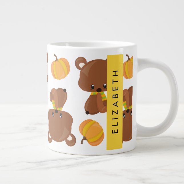 Pattern Of Bears, Cute Bears, Pumpkin, Your Name Large Coffee Mug (Right)