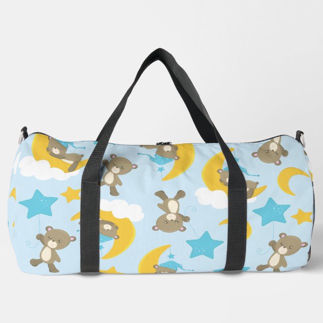 Pattern Of Bears, Cute Bears, Teddy Bears, Stars Duffle Bag (Front)