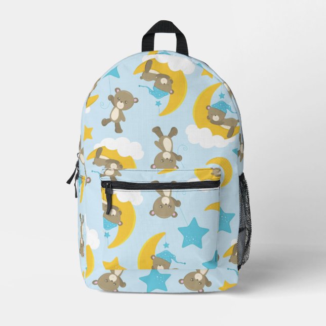 Pattern Of Bears, Cute Bears, Teddy Bears, Stars Printed Backpack (Front)