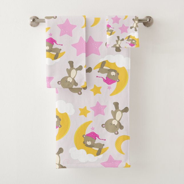 Pattern Of Bears, Teddy Bears, Cute Bears, Stars Bath Towel Set (Insitu)