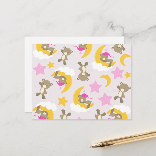 Pattern Of Bears, Teddy Bears, Cute Bears, Stars Postcard (Front/Back In Situ)