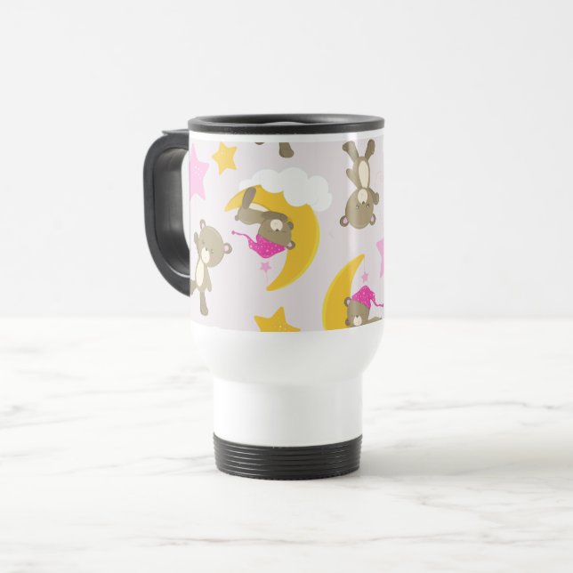 Pattern Of Bears, Teddy Bears, Cute Bears, Stars Travel Mug (Front Left)