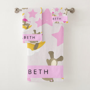 Pattern Of Bears, Teddy Bears, Stars, Your Name Bath Towel Set