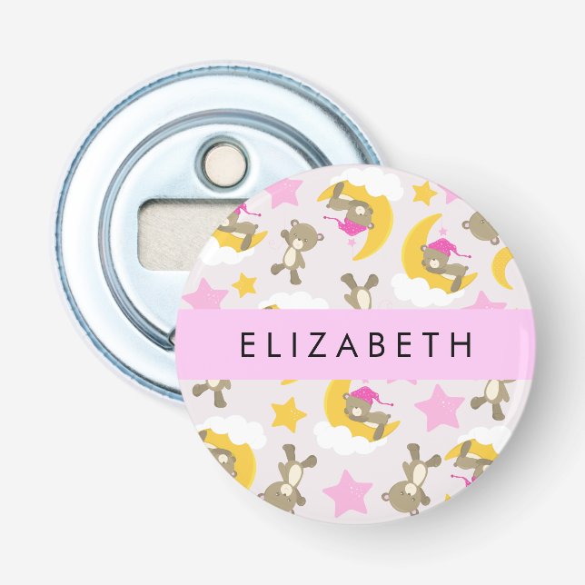 Pattern Of Bears, Teddy Bears, Stars, Your Name Bottle Opener (Front)