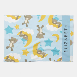 Pattern Of Bears, Teddy Bears, Stars, Your Name Tea Towel