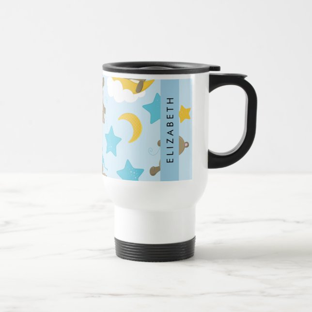 Pattern Of Bears, Teddy Bears, Stars, Your Name Travel Mug (Right)