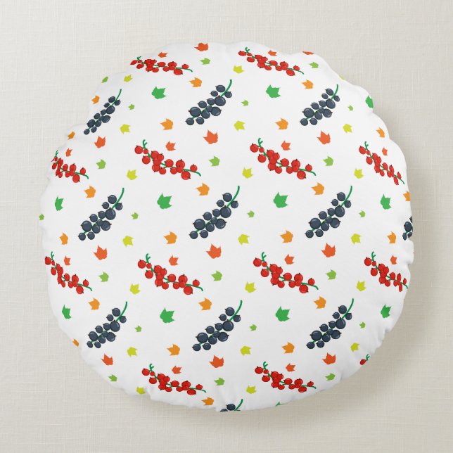 Pattern Of Berries, Redberry, Blueberry, Fruit Round Cushion (Front)