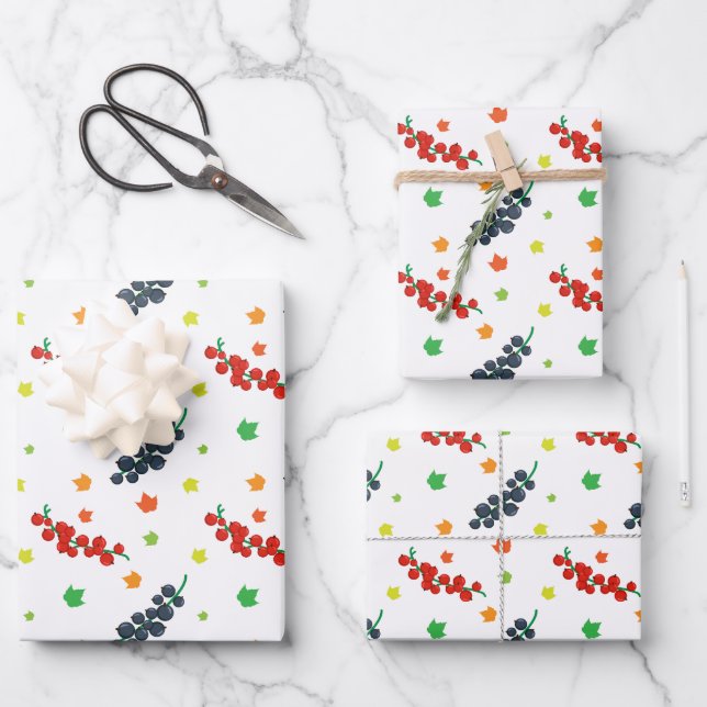 Pattern Of Berries, Redberry, Blueberry, Fruit Wrapping Paper Sheet (Front)