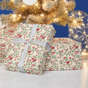 Pattern Of Birds And Red Flowers On A Branch Wrapping Paper