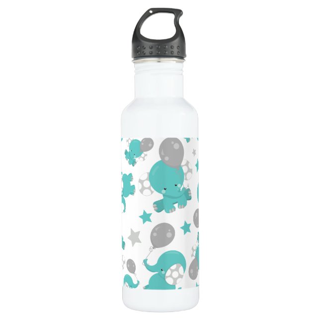 Pattern Of Blue Elephants, Cute Elephants, Stars 710 Ml Water Bottle (Front)
