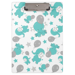 Pattern Of Blue Elephants, Cute Elephants, Stars Clipboard
