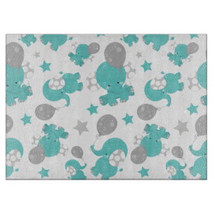 Pattern Of Blue Elephants, Cute Elephants, Stars Cutting Board