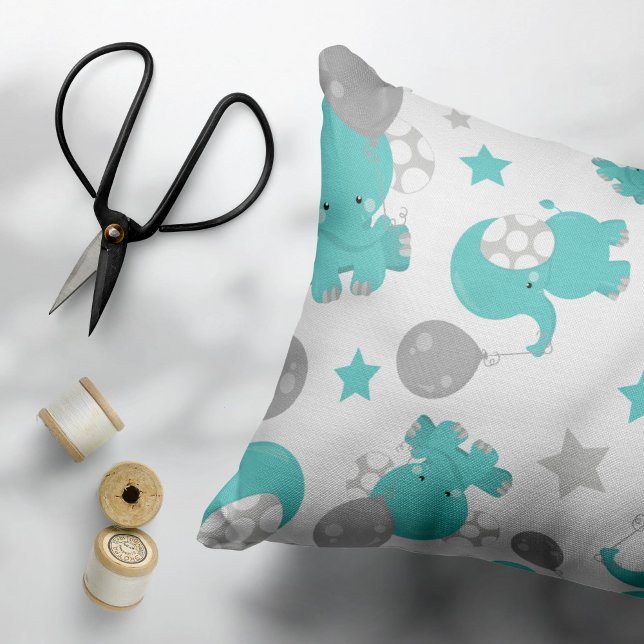 Pattern Of Blue Elephants, Cute Elephants, Stars Decorative Cushion (Creator Uploaded)
