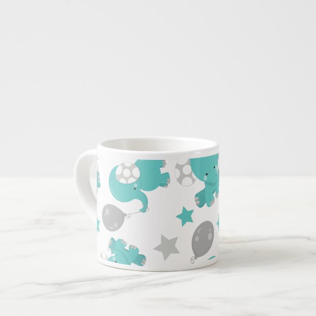Pattern Of Blue Elephants, Cute Elephants, Stars Espresso Cup (Front Left)