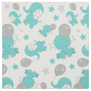 Pattern Of Blue Elephants, Cute Elephants, Stars Fabric