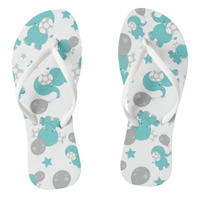 Pattern Of Blue Elephants, Cute Elephants, Stars Jandals (Footbed)