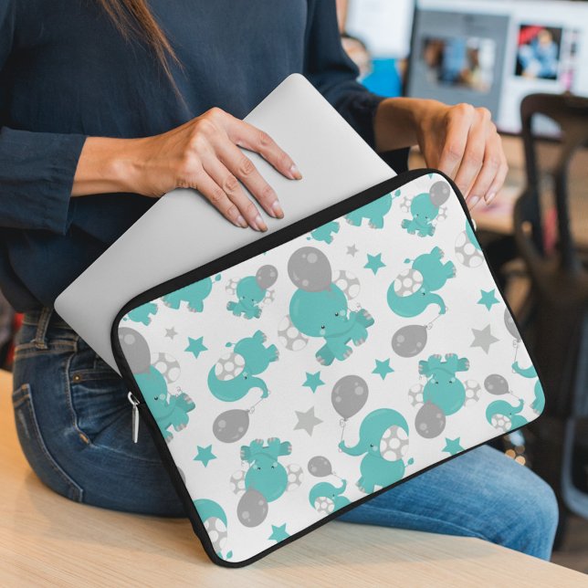 Pattern Of Blue Elephants, Cute Elephants, Stars Laptop Sleeve (Creator Uploaded)