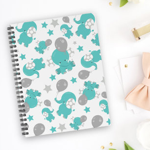 Pattern Of Blue Elephants, Cute Elephants, Stars Notebook