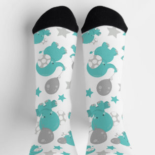 Pattern Of Blue Elephants, Cute Elephants, Stars Socks