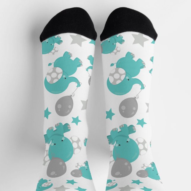 Pattern Of Blue Elephants, Cute Elephants, Stars Socks (Top)