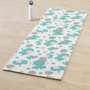 Pattern Of Blue Elephants, Cute Elephants, Stars Yoga Mat