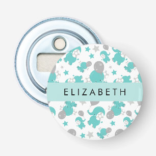 Pattern Of Blue Elephants, Stars, Your Name Bottle Opener