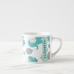 Pattern Of Blue Elephants, Stars, Your Name Espresso Cup<br><div class="desc">Cute,  fun and adorable pattern with blue elephants,  balloons and stars. Modern and trendy gift,  perfect for the elephant lover in your life. Personalise by adding your name,  nickname,  monogram or initials.</div>