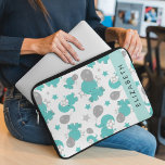 Pattern Of Blue Elephants, Stars, Your Name Laptop Sleeve<br><div class="desc">Cute,  fun and adorable pattern with blue elephants,  balloons and stars. Modern and trendy gift,  perfect for the elephant lover in your life. Personalise by adding your name,  nickname,  monogram or initials.</div>