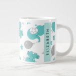 Pattern Of Blue Elephants, Stars, Your Name Large Coffee Mug<br><div class="desc">Cute,  fun and adorable pattern with blue elephants,  balloons and stars. Modern and trendy gift,  perfect for the elephant lover in your life. Personalise by adding your name,  nickname,  monogram or initials.</div>