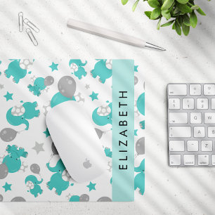 Pattern Of Blue Elephants, Stars, Your Name Mouse Pad