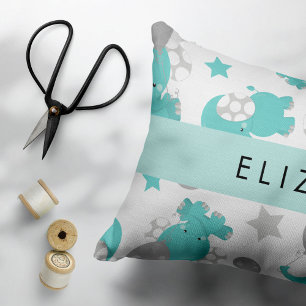 Pattern Of Blue Elephants, Stars, Your Name Pillowcase