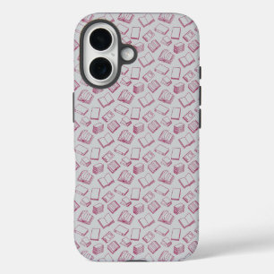 Pattern of Books in Dark Red iPhone 16 Case