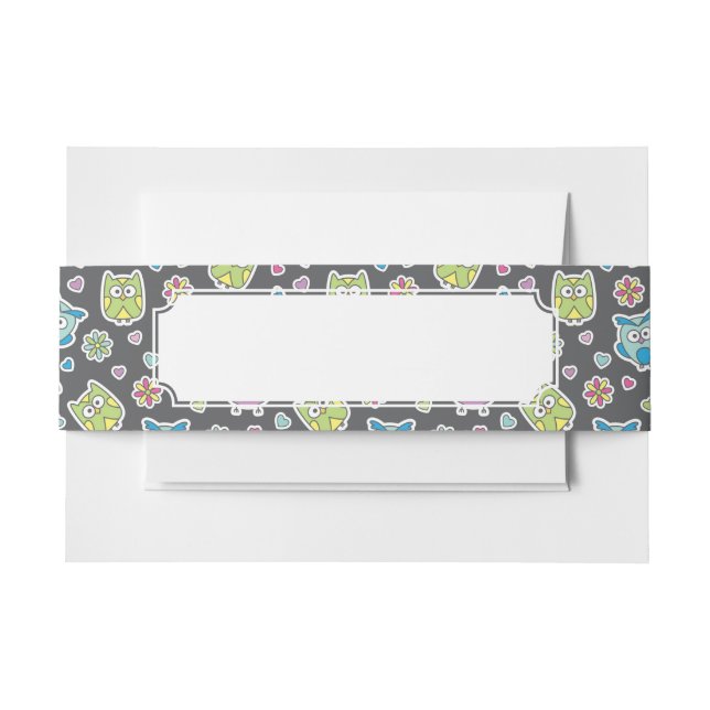 pattern of cartoon owls invitation belly band (Front Example)