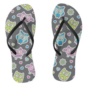 pattern of cartoon owls jandals