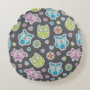 pattern of cartoon owls round cushion