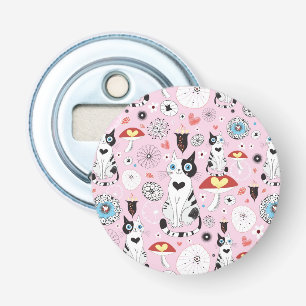 pattern of cats and flowers bottle opener