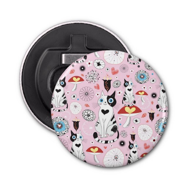 pattern of cats and flowers bottle opener (Front)
