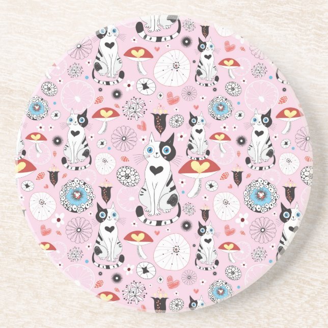 pattern of cats and flowers coaster (Front)