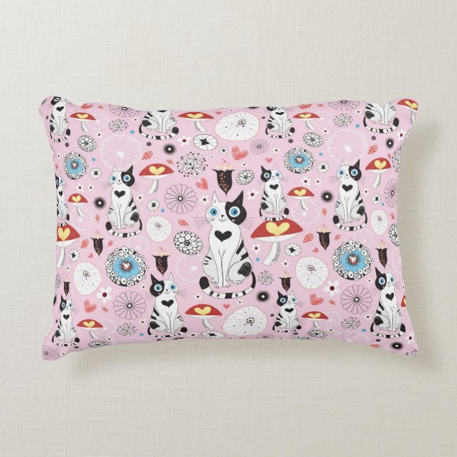 pattern of cats and flowers decorative cushion (Front)