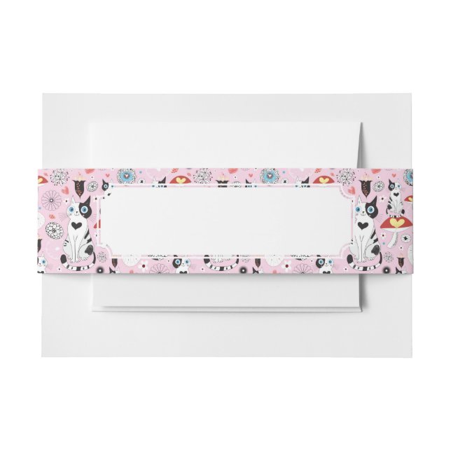 pattern of cats and flowers invitation belly band (Front Example)