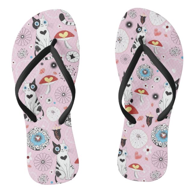 pattern of cats and flowers jandals (Footbed)